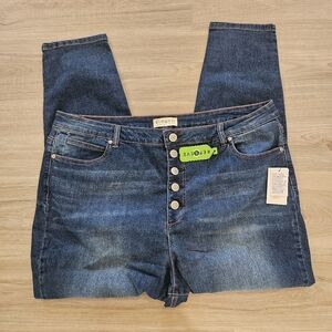 NWT Eloquii Jeans Women Sz 24V High Rise Dark Blue Button Front Recycled Fabric